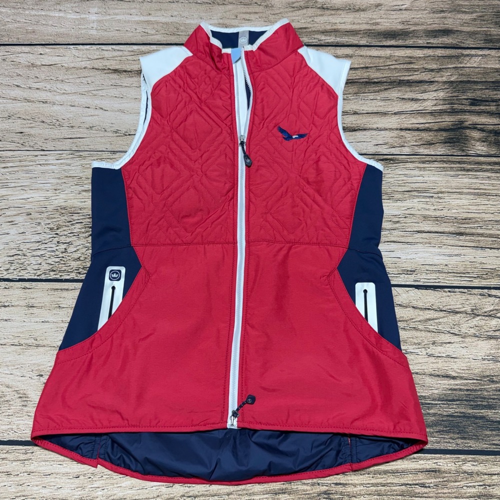 Peter Millar Lizzie Hybrid Vest Women Small Red Quilted Golf Full Zip‎ Jacket